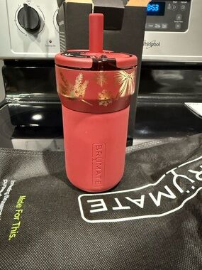 BrüMate Red Holiday Leap Tumbler with Gold Leaf Accents